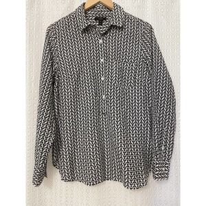 J. Crew - Women's Silk Blend Black / White Henley Long Sleeve Blouse Shirt - 10